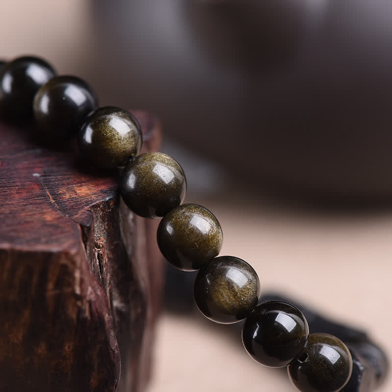 Fortune Jewel Gold Sheen Obsidian Black Tourmaline Wealth Bracelet