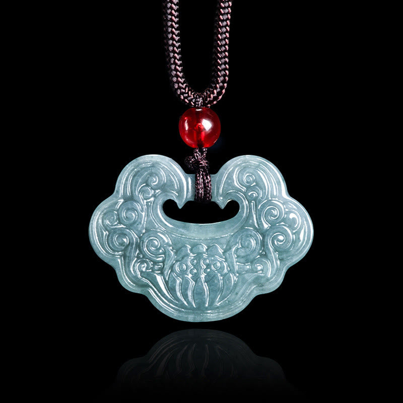 Fortune Jewel Lotus Carved Jade Ruyi Abundance Prosperity Abundance Necklace Pendant Fortune Jewel