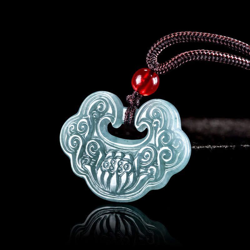 Fortune Jewel Lotus Carved Jade Ruyi Abundance Prosperity Abundance Necklace Pendant Fortune Jewel
