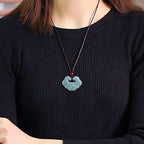 Fortune Jewel Lotus Carved Jade Ruyi Abundance Prosperity Abundance Necklace Pendant Fortune Jewel