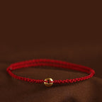 Fortune Jewel 999 Gold Small Peace Buckle Red String Protection Luck Braided Bracelet Anklet