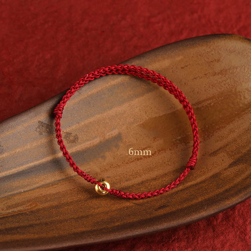 Fortune Jewel 999 Gold Small Peace Buckle Red String Protection Luck Braided Bracelet Anklet