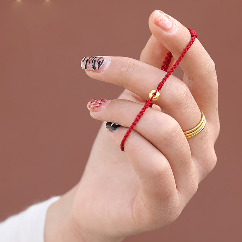 Fortune Jewel 999 Gold Small Peace Buckle Red String Protection Luck Braided Bracelet Anklet