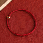Fortune Jewel 999 Gold Small Peace Buckle Red String Protection Luck Braided Bracelet Anklet