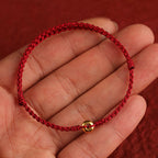 Fortune Jewel 999 Gold Small Peace Buckle Red String Protection Luck Braided Bracelet Anklet