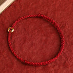 Fortune Jewel 999 Gold Small Peace Buckle Red String Protection Luck Braided Bracelet Anklet