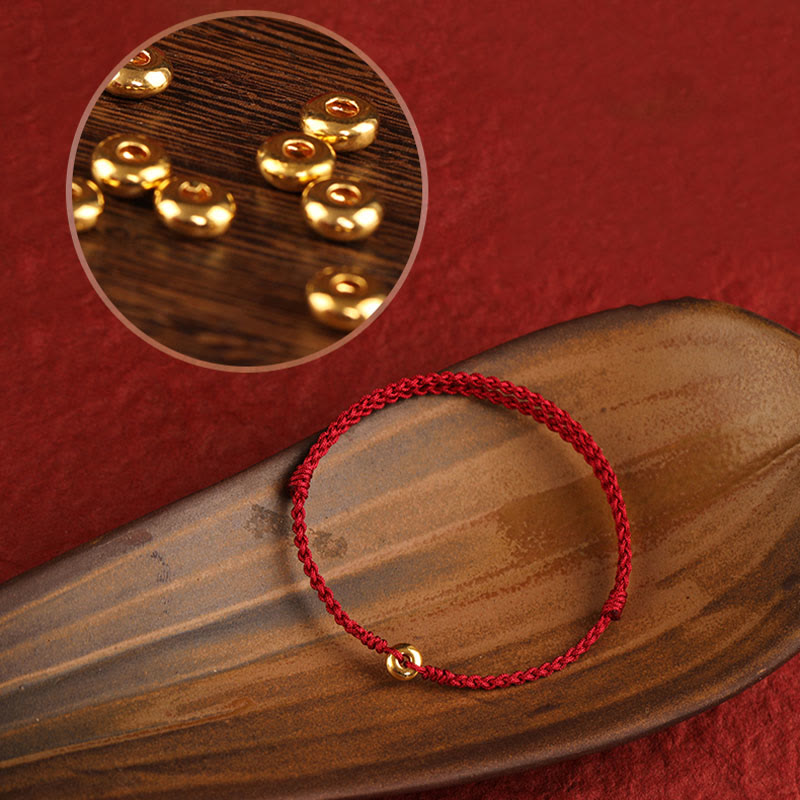 Fortune Jewel 999 Gold Small Peace Buckle Red String Protection Luck Braided Bracelet Anklet