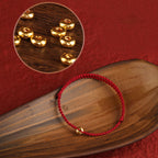 Fortune Jewel 999 Gold Small Peace Buckle Red String Protection Luck Braided Bracelet Anklet
