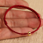 Fortune Jewel 999 Gold Small Peace Buckle Red String Protection Luck Braided Bracelet Anklet