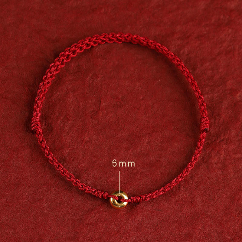 Fortune Jewel 999 Gold Small Peace Buckle Red String Protection Luck Braided Bracelet Anklet