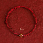 Fortune Jewel 999 Gold Small Peace Buckle Red String Protection Luck Braided Bracelet Anklet