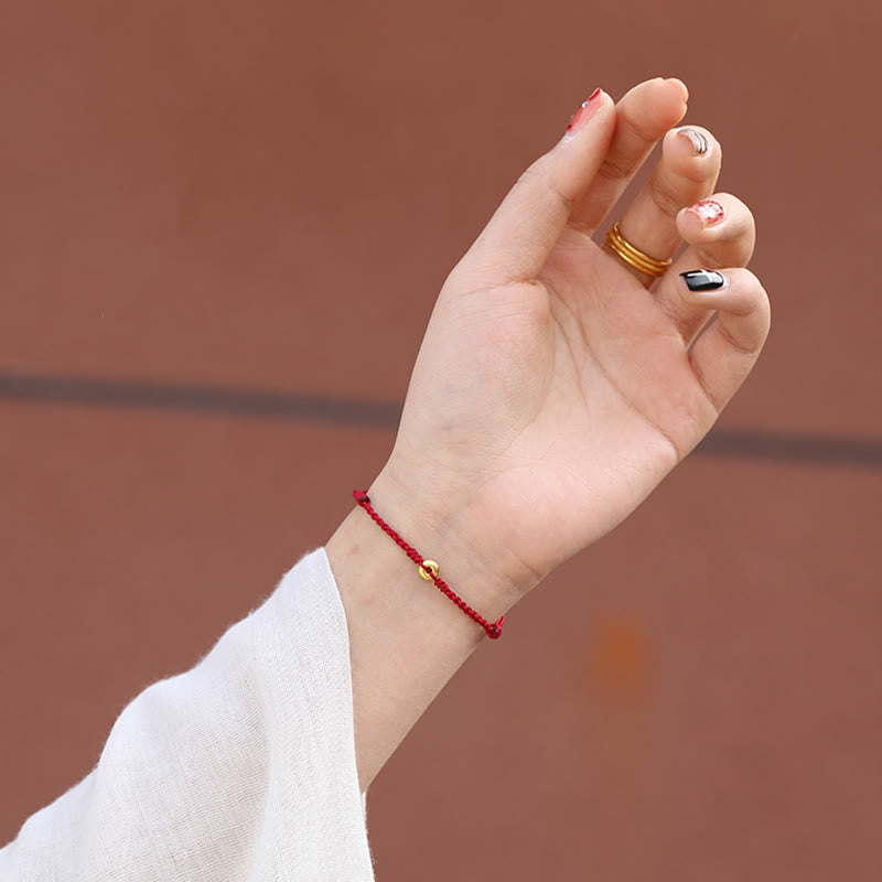 Fortune Jewel 999 Gold Small Peace Buckle Red String Protection Luck Braided Bracelet Anklet