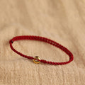 Fortune Jewel 999 Gold Small Peace Buckle Red String Protection Luck Braided Bracelet Anklet