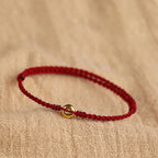 Fortune Jewel 999 Gold Small Peace Buckle Red String Protection Luck Braided Bracelet Anklet