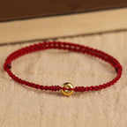 Fortune Jewel 999 Gold Small Peace Buckle Red String Protection Luck Braided Bracelet Anklet