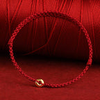 Fortune Jewel 999 Gold Small Peace Buckle Red String Protection Luck Braided Bracelet Anklet