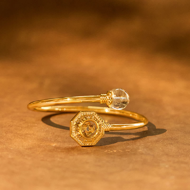 Fortune Jewel Rutilated Quartz Copper Brass Rotatable Windmill Feng Sheng Shui Qi Courage Bracelet Bangle