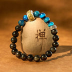 Fortune Jewel Silver Sheen Obsidian Blue Tiger Eye Om Mani Padme Hum Protection Bracelet