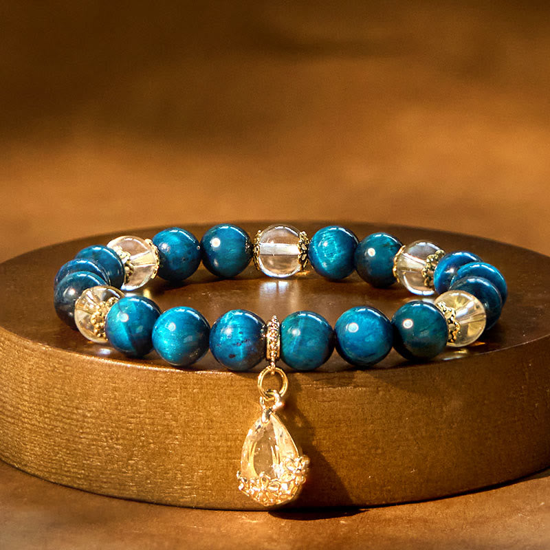 Fortune Jewel Blue Tiger Eye White Crystal Water Drop Strength Bracelet