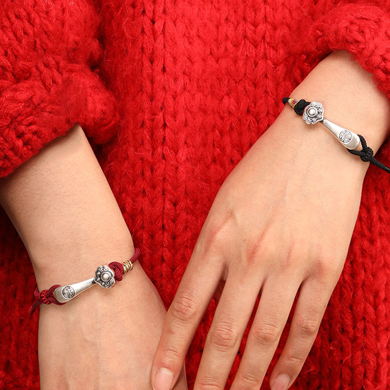 Fortune Jewel 999 Sterling Silver Ruyi Stick String Protection Braided Bracelet