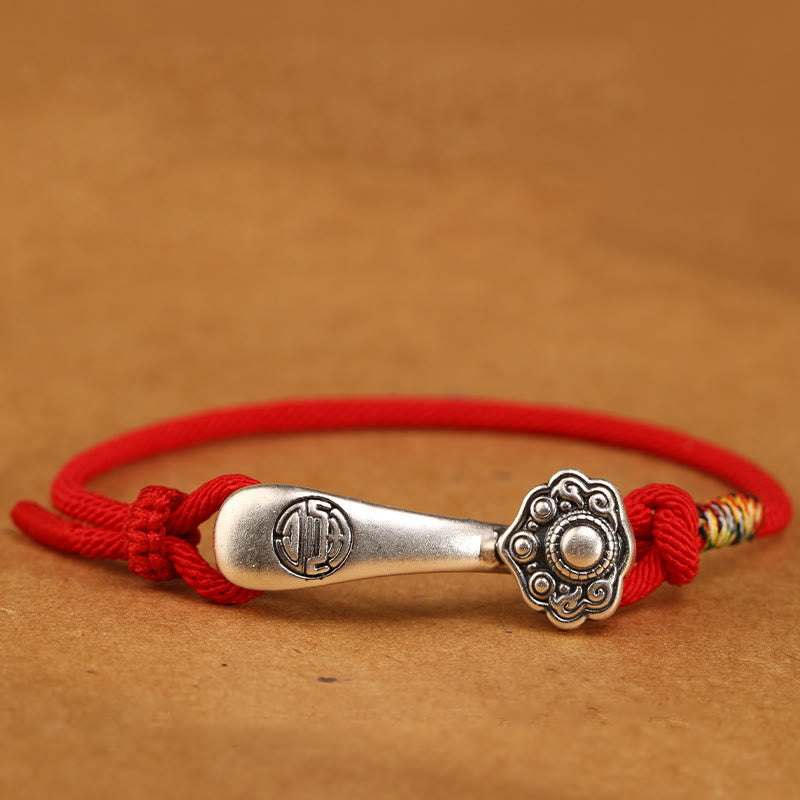 Fortune Jewel 999 Sterling Silver Ruyi Stick String Protection Braided Bracelet