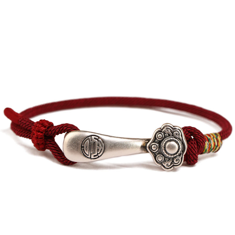 Fortune Jewel 999 Sterling Silver Ruyi Stick String Protection Braided Bracelet