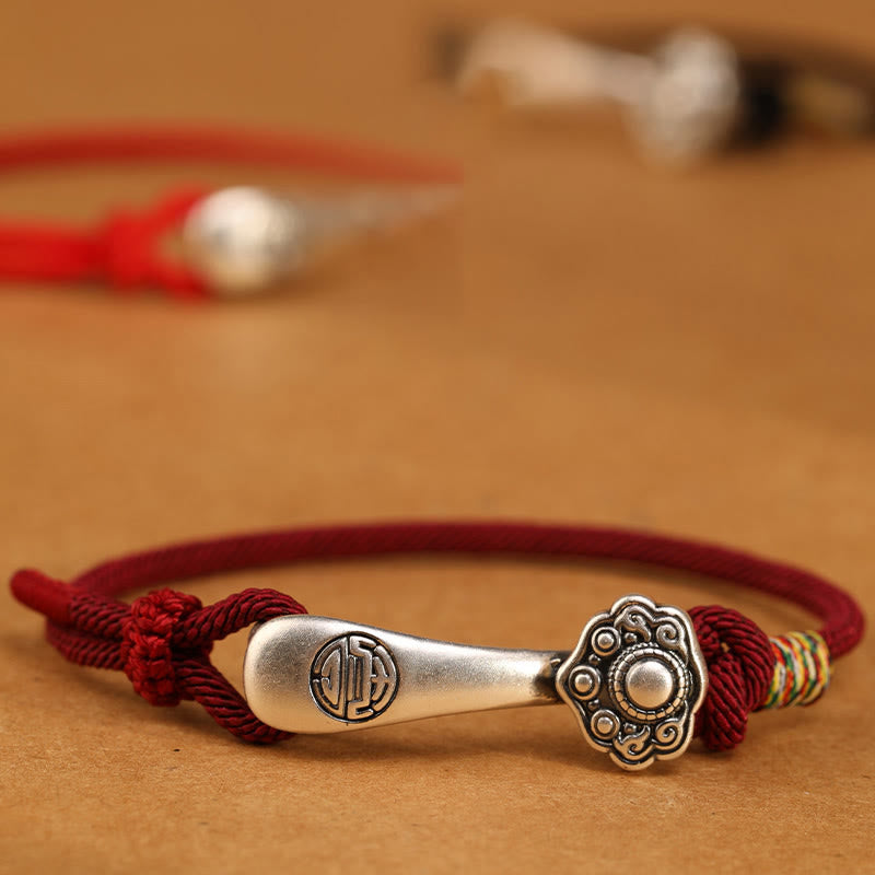 Fortune Jewel 999 Sterling Silver Ruyi Stick String Protection Braided Bracelet