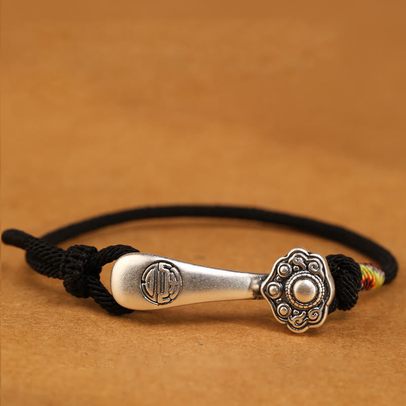 Fortune Jewel 999 Sterling Silver Ruyi Stick String Protection Braided Bracelet