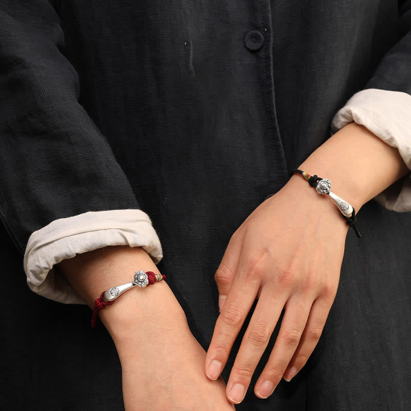 Fortune Jewel 999 Sterling Silver Ruyi Stick String Protection Braided Bracelet