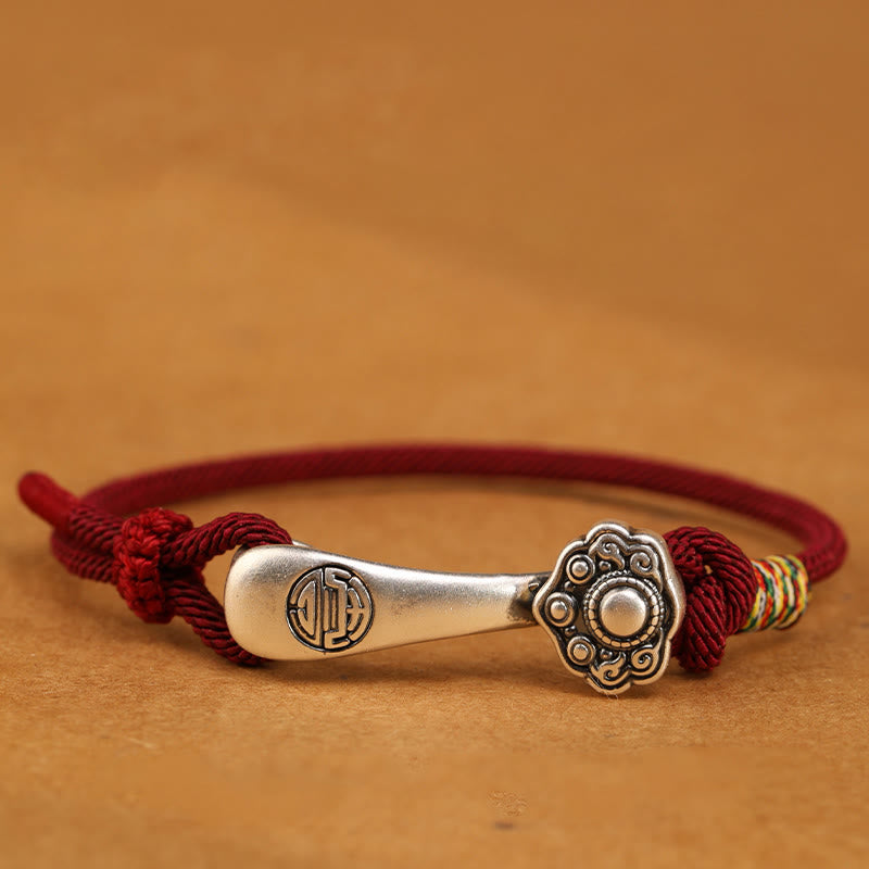 Fortune Jewel 999 Sterling Silver Ruyi Stick String Protection Braided Bracelet