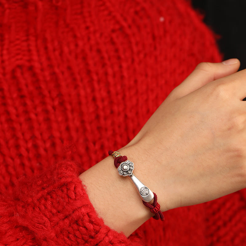 Fortune Jewel 999 Sterling Silver Ruyi Stick String Protection Braided Bracelet