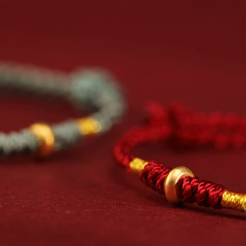 Fortune Jewel 999 Gold Small Lucky Beads String Protection Luck Braided Bracelet Anklet