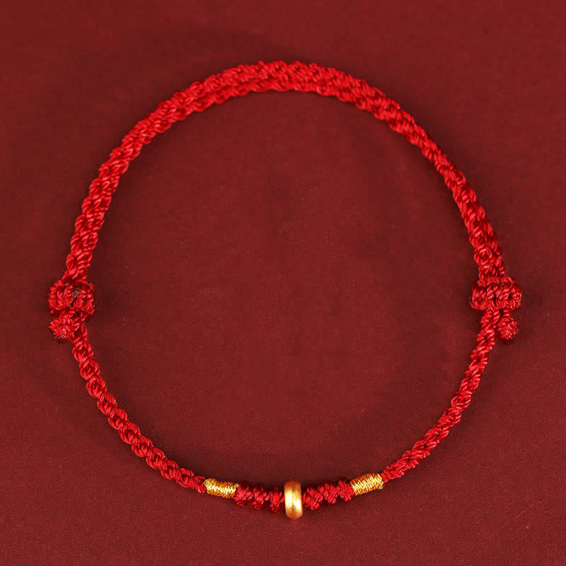 Fortune Jewel 999 Gold Small Lucky Beads String Protection Luck Braided Bracelet Anklet