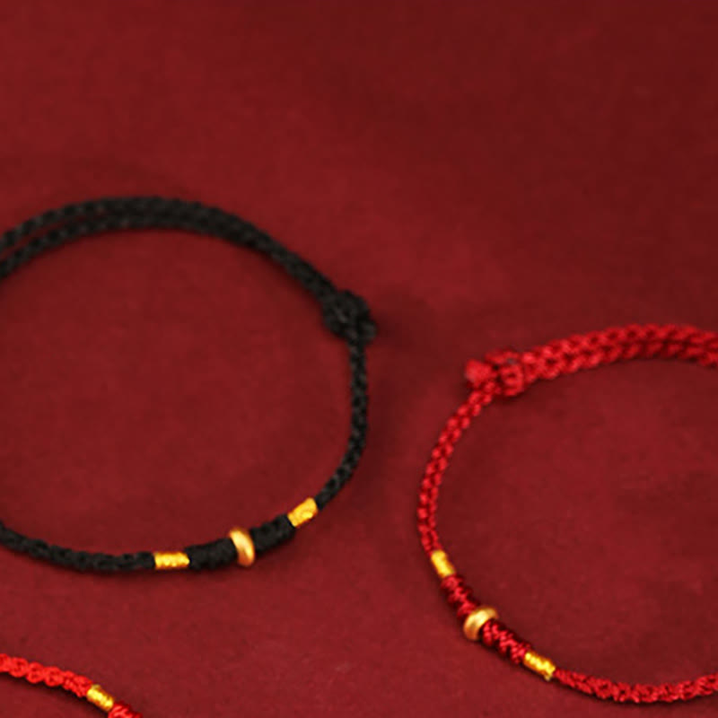 Fortune Jewel 999 Gold Small Lucky Beads String Protection Luck Braided Bracelet Anklet