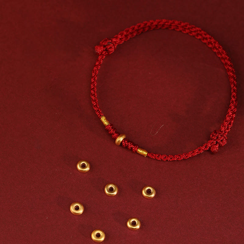 Fortune Jewel 999 Gold Small Lucky Beads String Protection Luck Braided Bracelet Anklet