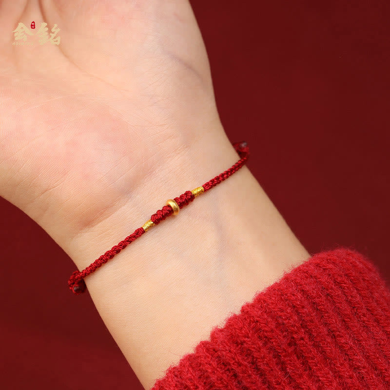 Fortune Jewel 999 Gold Small Lucky Beads String Protection Luck Braided Bracelet Anklet
