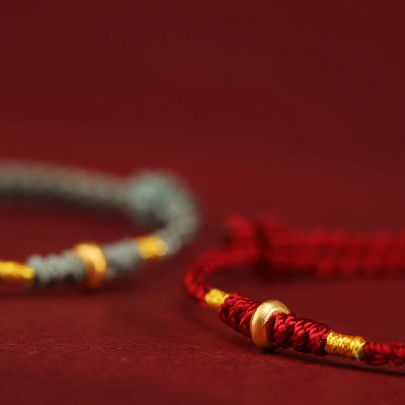 Fortune Jewel 999 Gold Small Lucky Beads String Protection Luck Braided Bracelet Anklet