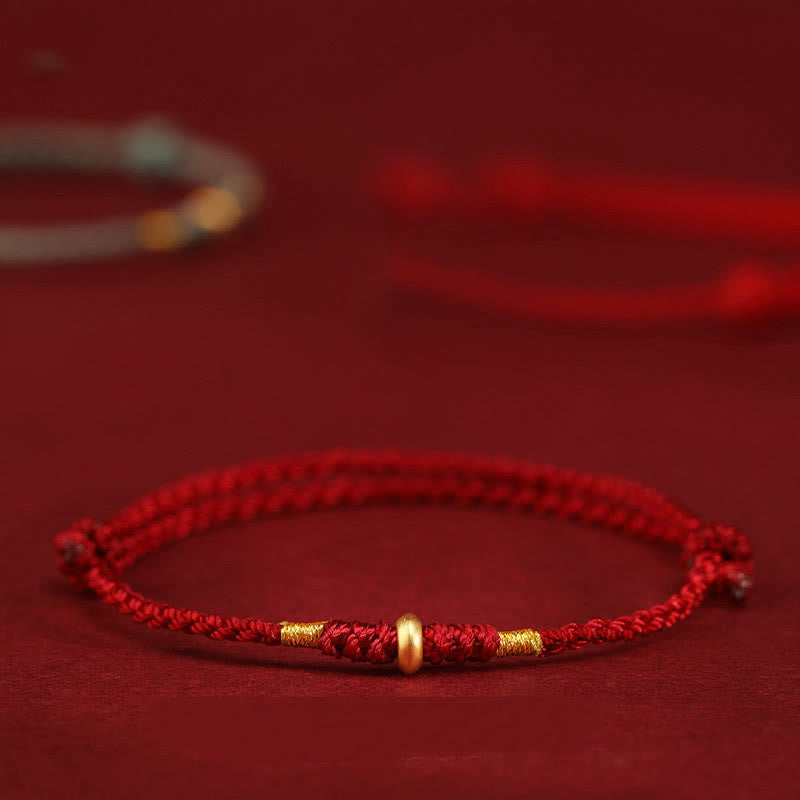 Fortune Jewel 999 Gold Small Lucky Beads String Protection Luck Braided Bracelet Anklet