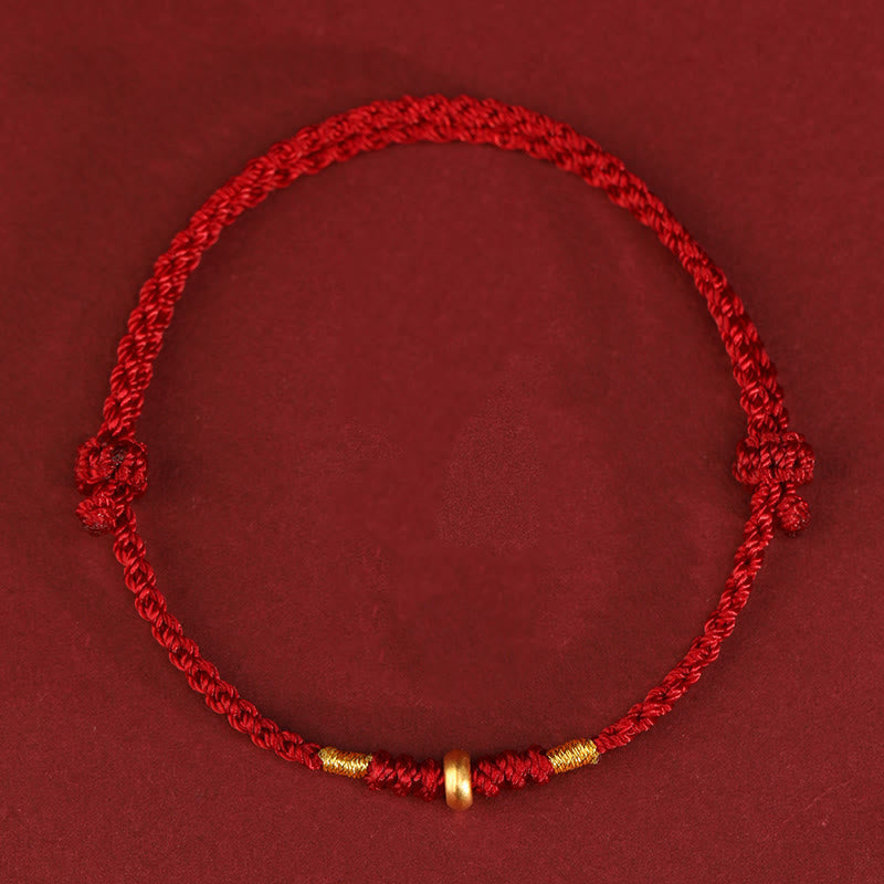 Fortune Jewel 999 Gold Small Lucky Beads String Protection Luck Braided Bracelet Anklet