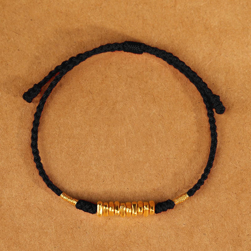 Fortune Jewel 999 Gold Small Pieces String Protection Luck Ultra-Thin Braided Bracelet