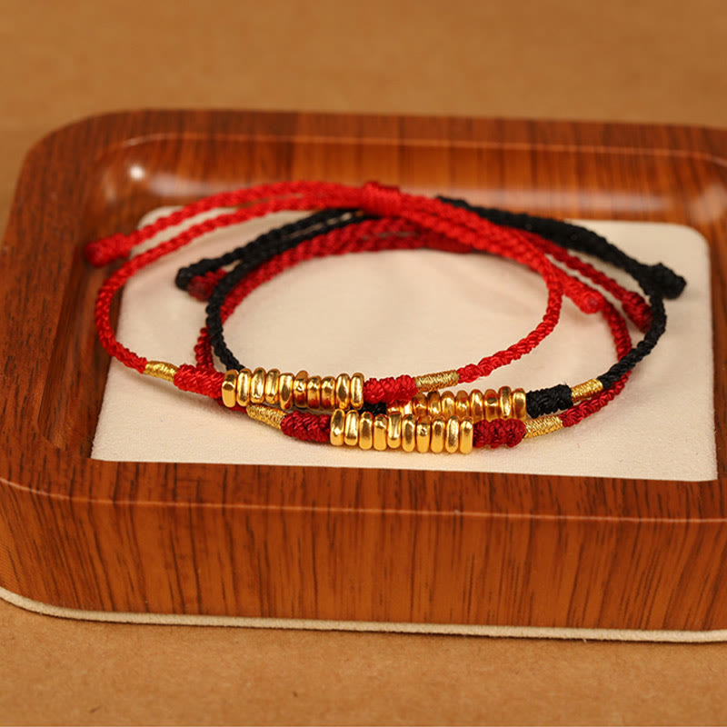 Fortune Jewel 999 Gold Small Pieces String Protection Luck Ultra-Thin Braided Bracelet