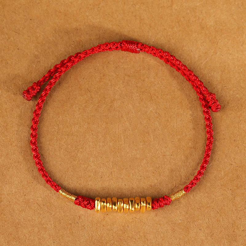 Fortune Jewel 999 Gold Small Pieces String Protection Luck Ultra-Thin Braided Bracelet