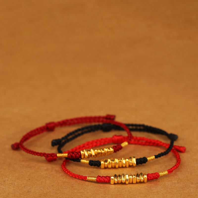 Fortune Jewel 999 Gold Small Pieces String Protection Luck Ultra-Thin Braided Bracelet