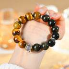 Fortune Jewel Tiger Eye Gold Sheen Obsidian Om Mani Padme Hum Bracelet