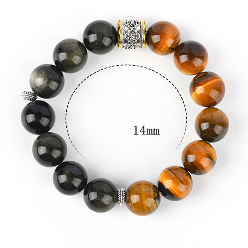 Fortune Jewel Tiger Eye Gold Sheen Obsidian Om Mani Padme Hum Bracelet
