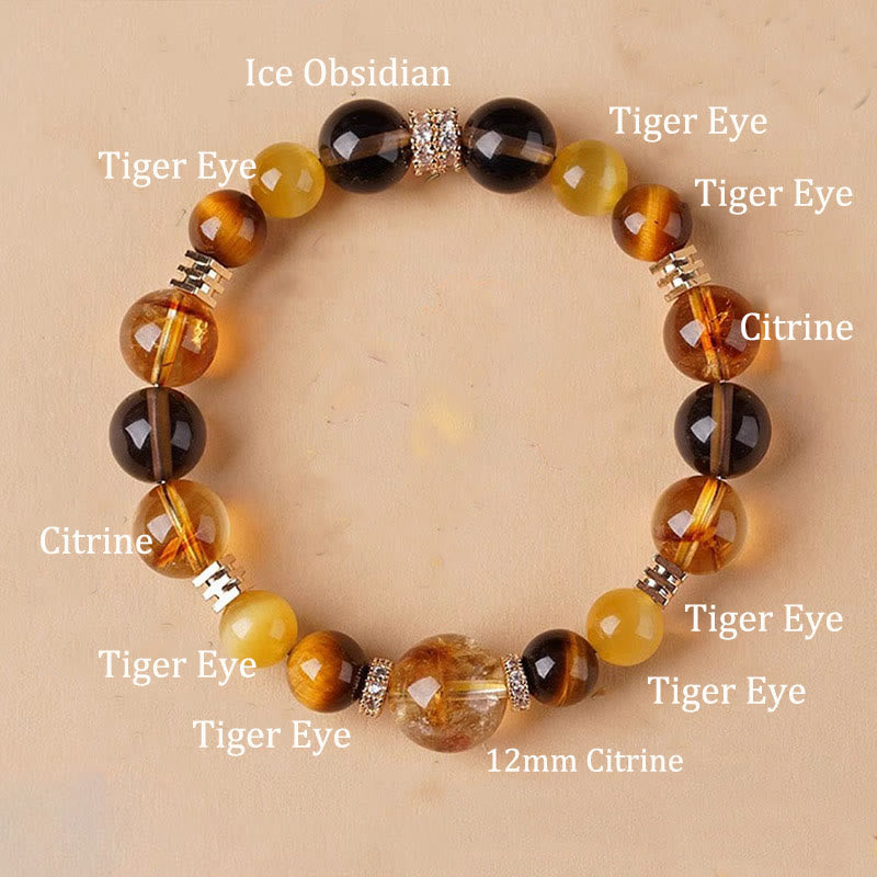 Fortune Jewel Citrine Topaz Tiger Eye Happiness Bracelet