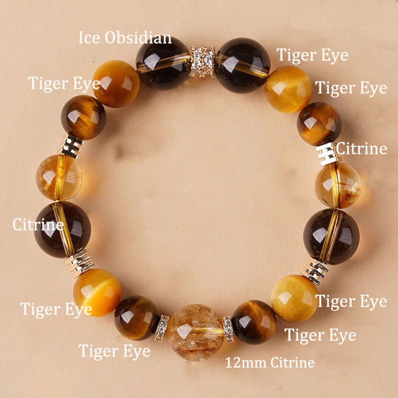 Fortune Jewel Citrine Topaz Tiger Eye Happiness Bracelet