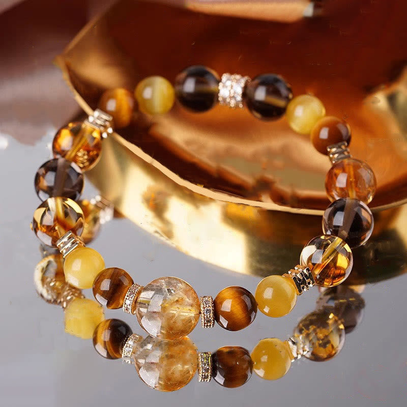 Fortune Jewel Citrine Topaz Tiger Eye Happiness Bracelet