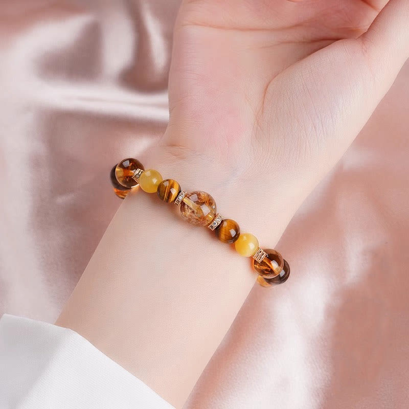 Fortune Jewel Citrine Topaz Tiger Eye Happiness Bracelet