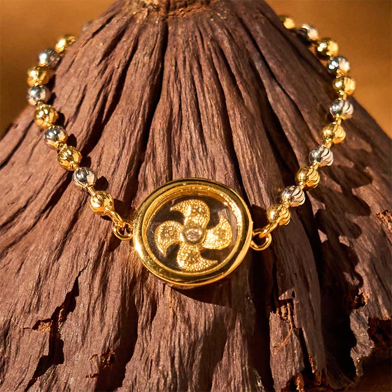 Fortune Jewel Feng Sheng Shui Qi Copper Brass Rotatable Windmill Bead Protection Braided Bracelet